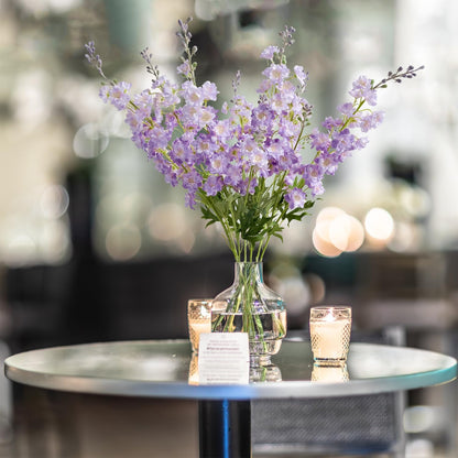 4PCS Light Blue Delphinium Artificial Flower 33.5'' Long Larkspur Stem Plant Floral Silk Flowers Faux Bouquets for Tall Floor Vase Home Garden Outdoor Wedding Arrangement Decor (H005-FYC)