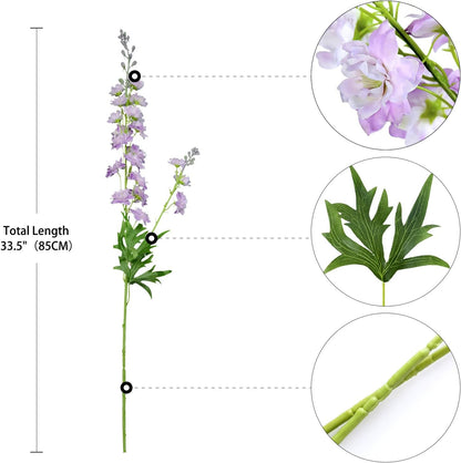 4PCS Light Blue Delphinium Artificial Flower 33.5'' Long Larkspur Stem Plant Floral Silk Flowers Faux Bouquets for Tall Floor Vase Home Garden Outdoor Wedding Arrangement Decor (H005-FYC)