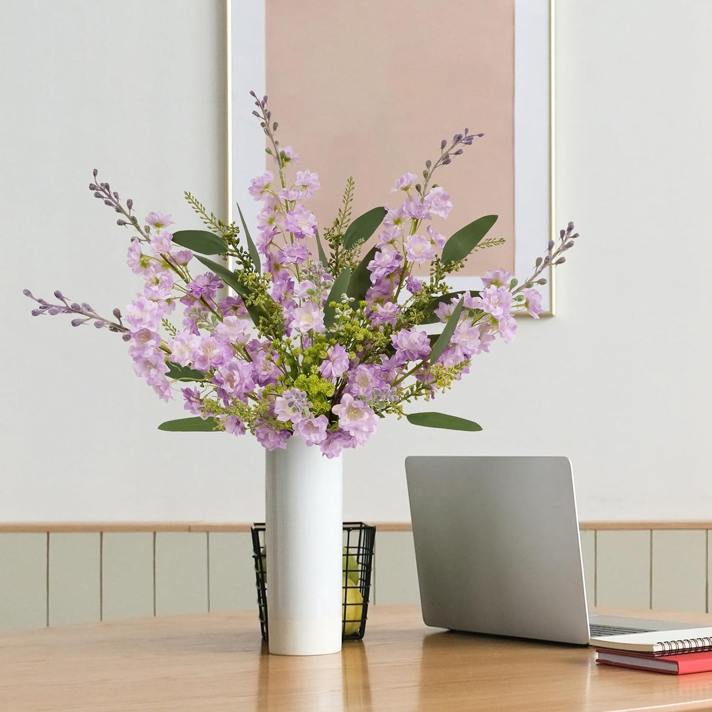 4PCS Light Blue Delphinium Artificial Flower 33.5'' Long Larkspur Stem Plant Floral Silk Flowers Faux Bouquets for Tall Floor Vase Home Garden Outdoor Wedding Arrangement Decor (H005-FYC)