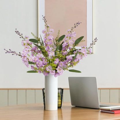 4PCS Light Blue Delphinium Artificial Flower 33.5'' Long Larkspur Stem Plant Floral Silk Flowers Faux Bouquets for Tall Floor Vase Home Garden Outdoor Wedding Arrangement Decor (H005-FYC)