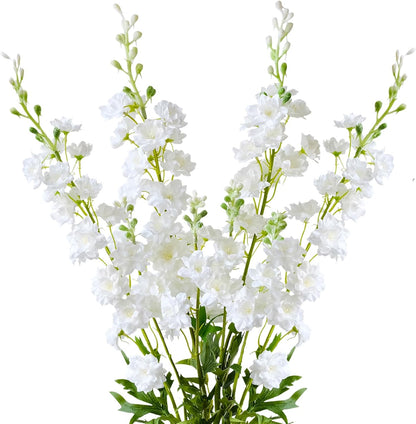 4PCS Light Blue Delphinium Artificial Flower 33.5'' Long Larkspur Stem Plant Floral Silk Flowers Faux Bouquets for Tall Floor Vase Home Garden Outdoor Wedding Arrangement Decor (H005-FYC)