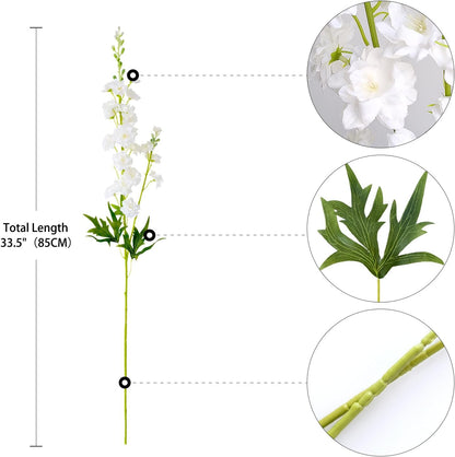 4PCS Light Blue Delphinium Artificial Flower 33.5'' Long Larkspur Stem Plant Floral Silk Flowers Faux Bouquets for Tall Floor Vase Home Garden Outdoor Wedding Arrangement Decor (H005-FYC)