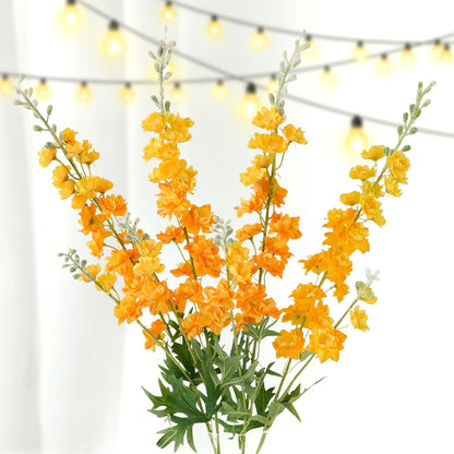 4PCS Light Blue Delphinium Artificial Flower 33.5'' Long Larkspur Stem Plant Floral Silk Flowers Faux Bouquets for Tall Floor Vase Home Garden Outdoor Wedding Arrangement Decor (H005-FYC)