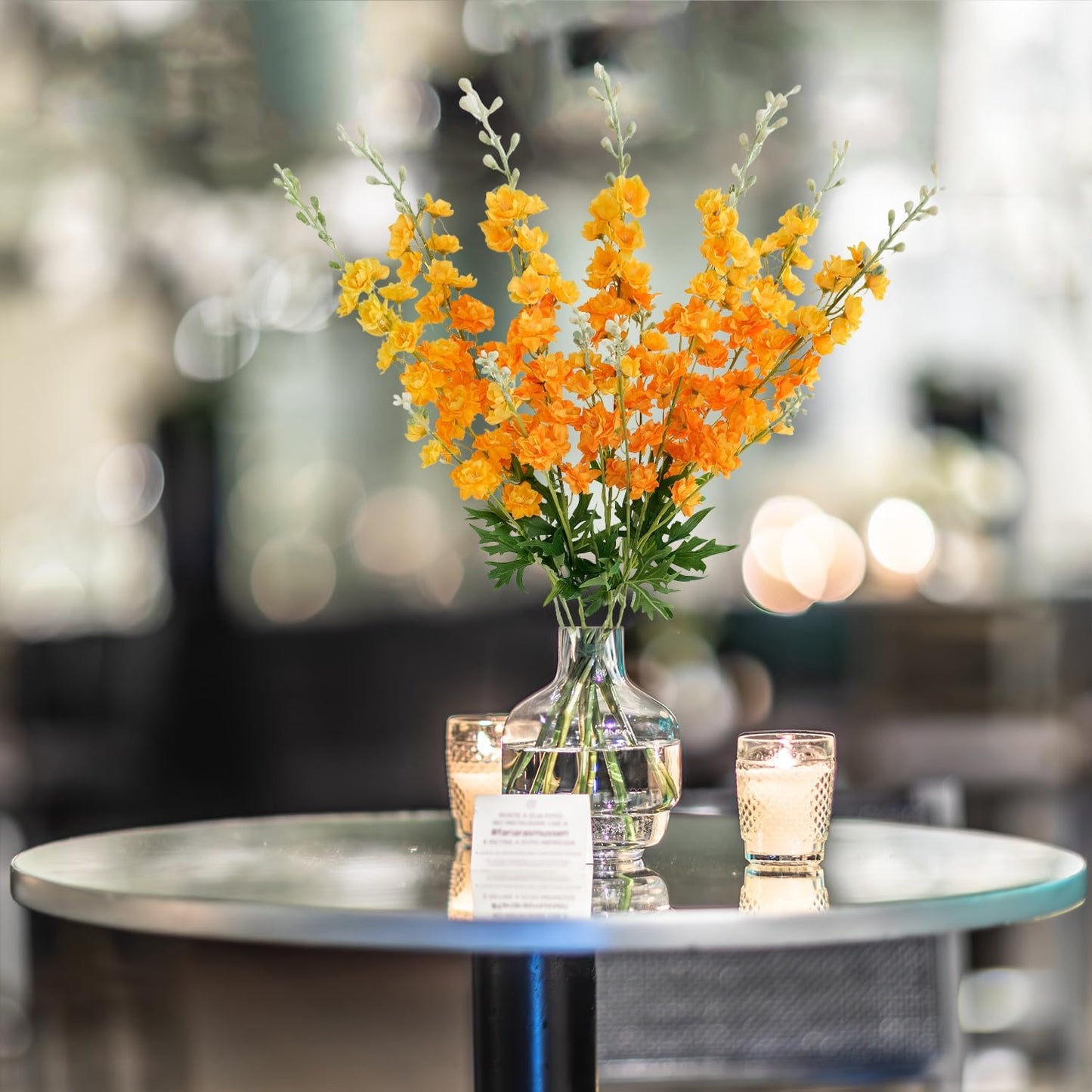 4PCS Light Blue Delphinium Artificial Flower 33.5'' Long Larkspur Stem Plant Floral Silk Flowers Faux Bouquets for Tall Floor Vase Home Garden Outdoor Wedding Arrangement Decor (H005-FYC)