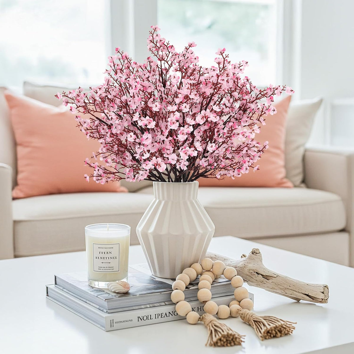 Babys Breath Artificial Flowers, Cherry Blossom Pink Real Touch Fake Silk Flowers Bulk for Vase Home Office Wedding Spring Indoor Outdoor Centerpiece Table Mother's Day Decorations