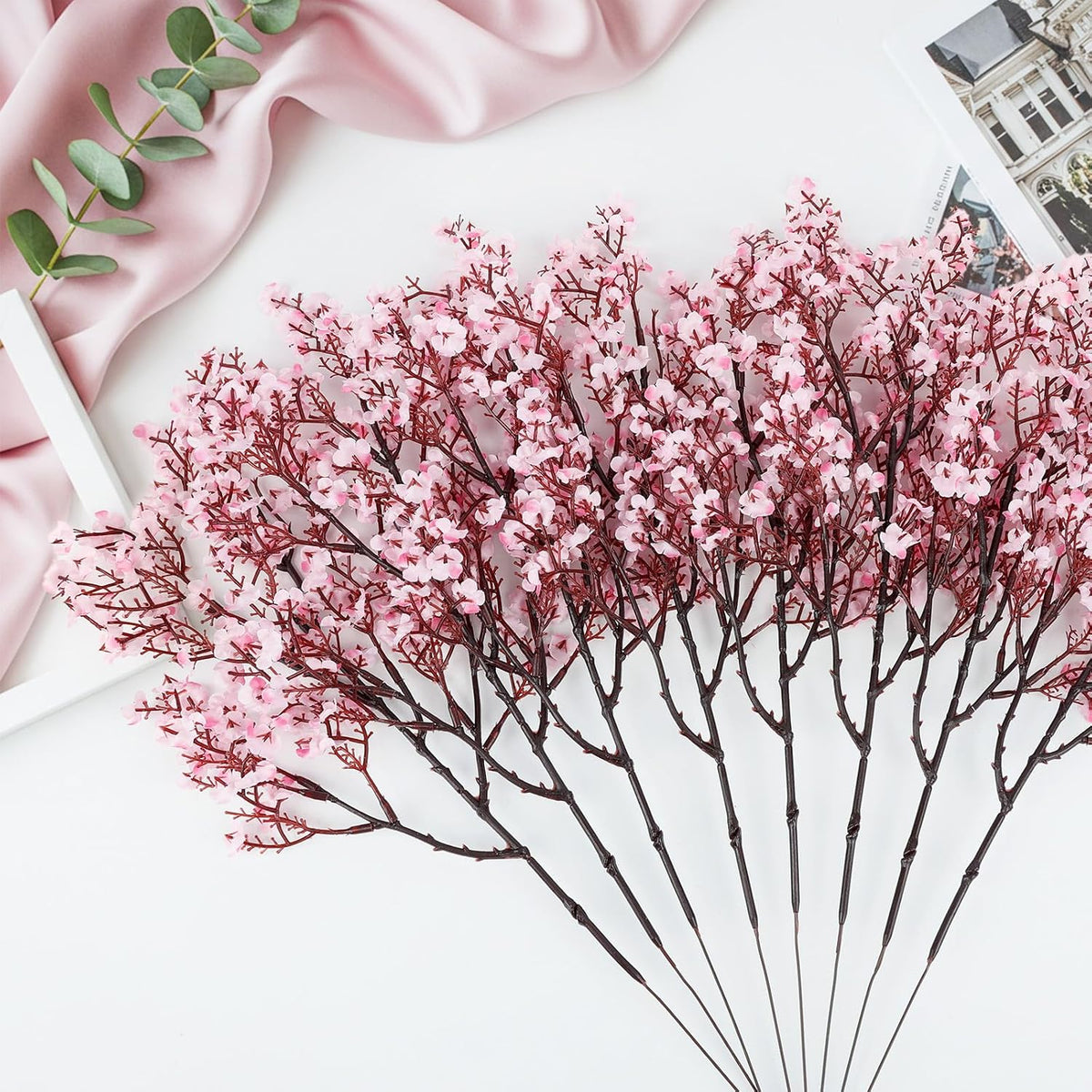 Babys Breath Artificial Flowers, Cherry Blossom Pink Real Touch Fake Silk Flowers Bulk for Vase Home Office Wedding Spring Indoor Outdoor Centerpiece Table Mother's Day Decorations