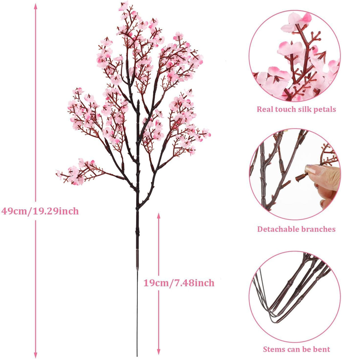 Babys Breath Artificial Flowers, Cherry Blossom Pink Real Touch Fake Silk Flowers Bulk for Vase Home Office Wedding Spring Indoor Outdoor Centerpiece Table Mother's Day Decorations
