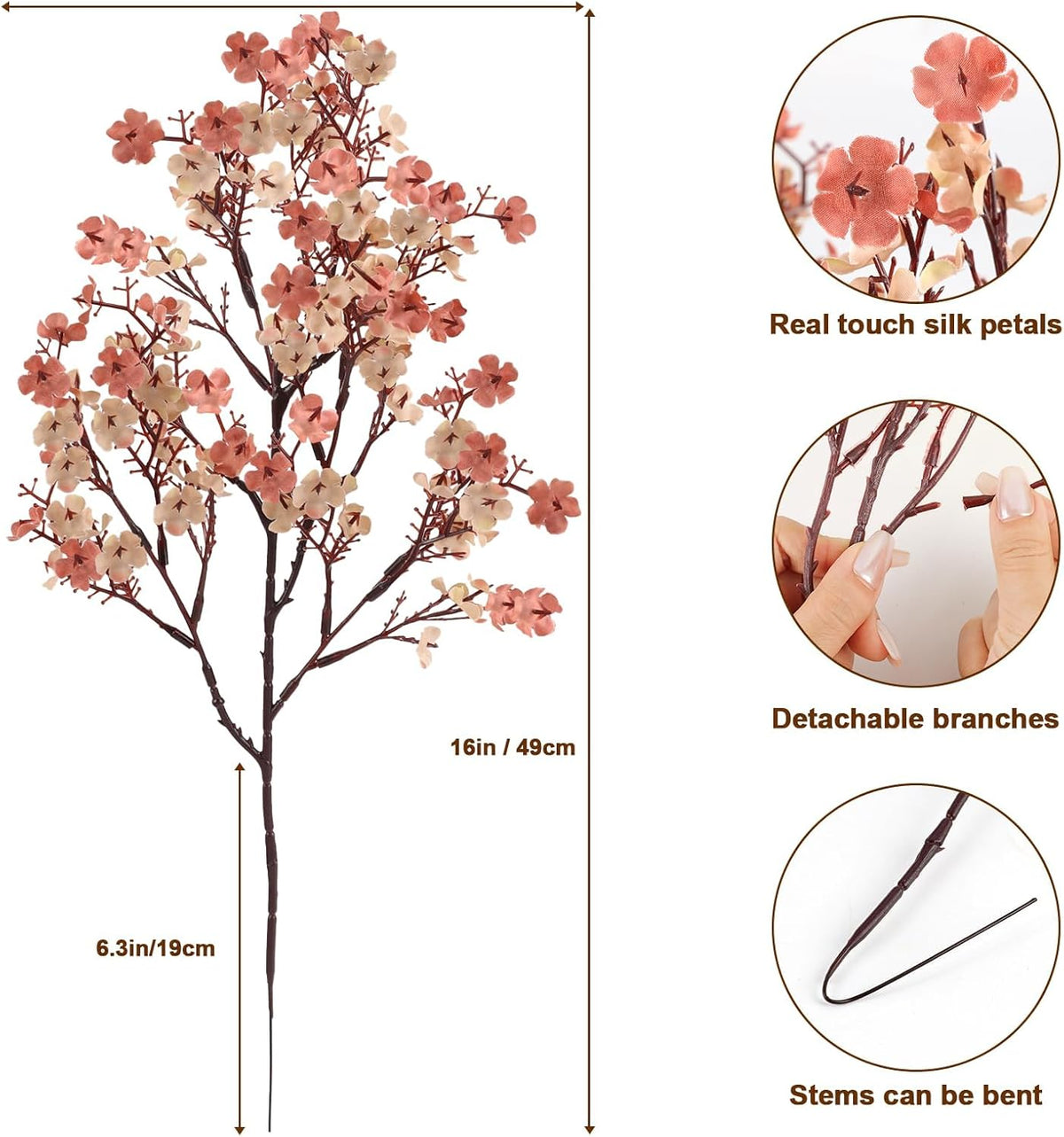 Babys Breath Artificial Flowers, Cherry Blossom Pink Real Touch Fake Silk Flowers Bulk for Vase Home Office Wedding Spring Indoor Outdoor Centerpiece Table Mother's Day Decorations