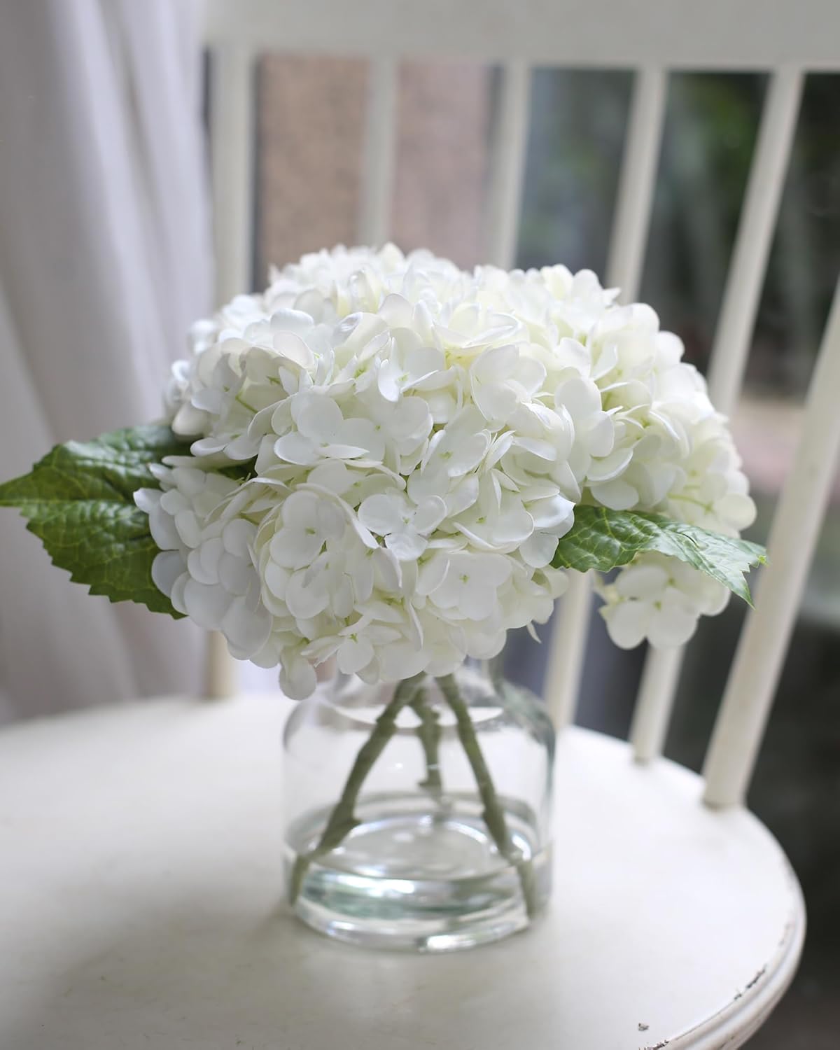 Real Touch Artificial Flowers White Hydrangea in Vase for Home Decoration | Fake Flowers Centerpieces for Tables, Lifelike Fake Hydrangea in Vase for Bathroom, Office and Home Bar