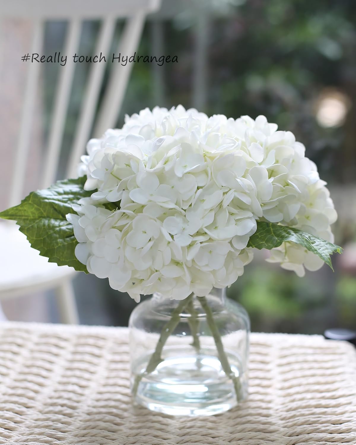 Real Touch Artificial Flowers White Hydrangea in Vase for Home Decoration | Fake Flowers Centerpieces for Tables, Lifelike Fake Hydrangea in Vase for Bathroom, Office and Home Bar