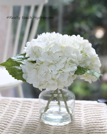 Real Touch Artificial Flowers White Hydrangea in Vase for Home Decoration | Fake Flowers Centerpieces for Tables, Lifelike Fake Hydrangea in Vase for Bathroom, Office and Home Bar