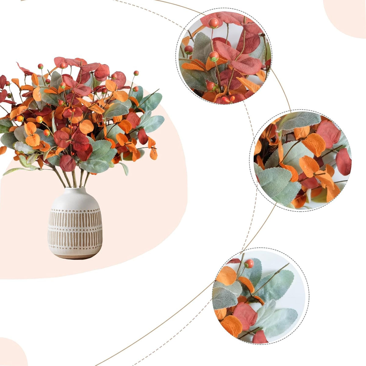 22 inch Fall Wreath Artificial Green and Orange Wreaths for Front Door with Lamb's Leaves Eucalyptus Leaves Berries Wreath for Indoor Outdoor Porch Thanksgiving Harvest Celebration