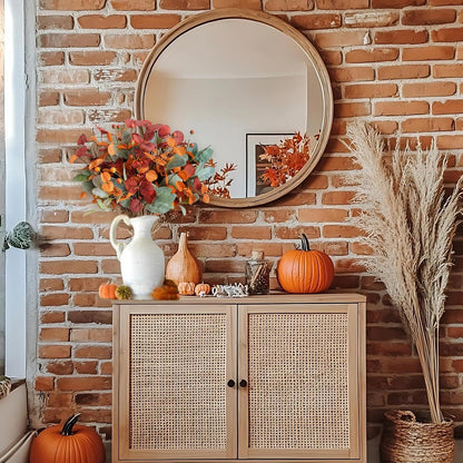 22 inch Fall Wreath Artificial Green and Orange Wreaths for Front Door with Lamb's Leaves Eucalyptus Leaves Berries Wreath for Indoor Outdoor Porch Thanksgiving Harvest Celebration