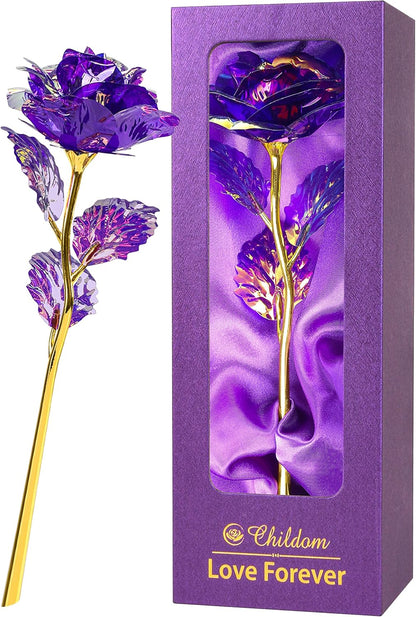 Birthday Gifts for Women Mom,Forever Rainbow Rose Flower For Delivery Prime | Christmas Rose Gifts For Women Mom,Purple Artificial Flowers Rose Gift For Women Her,Anniversary,Valentines,Stocking Stuffers