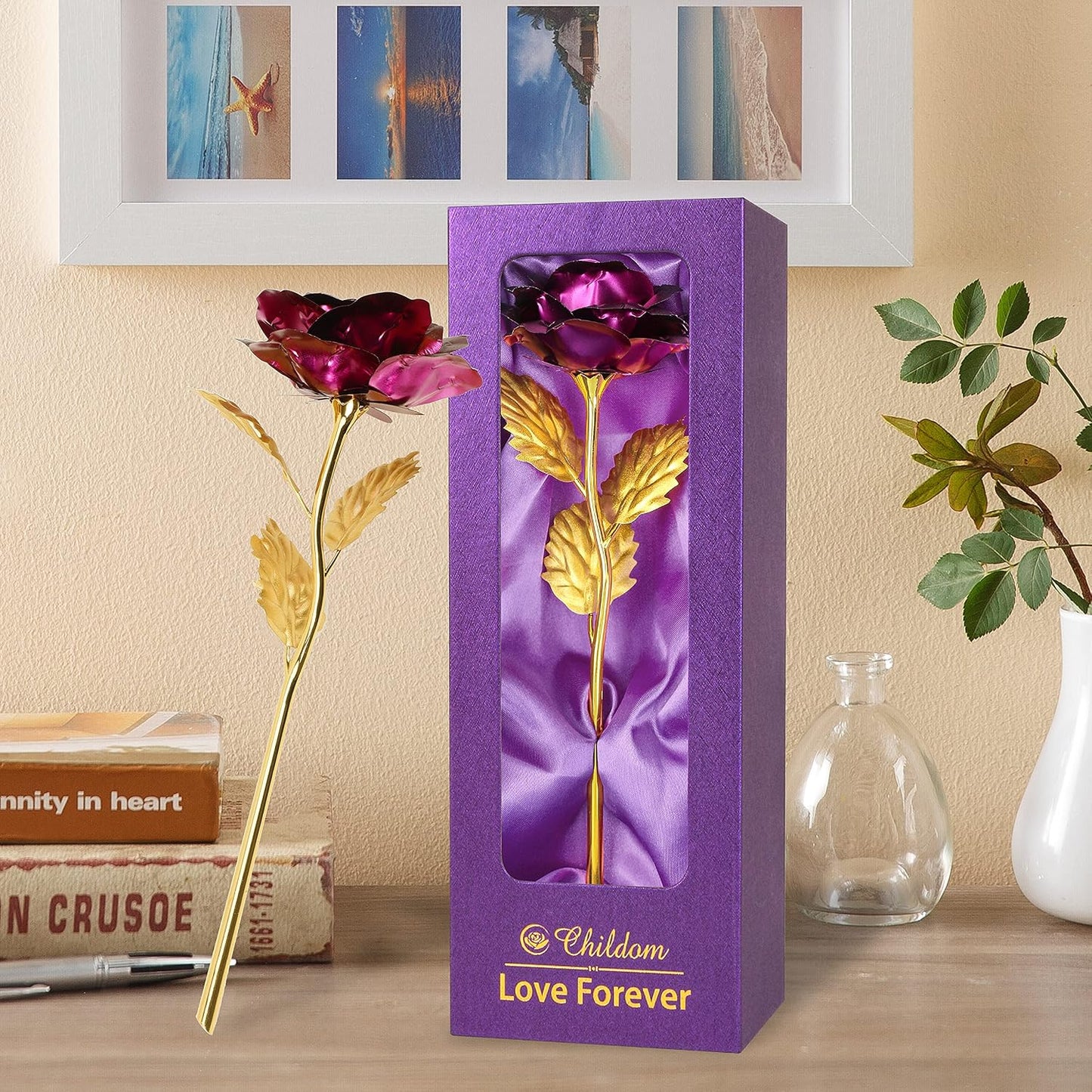 Birthday Gifts for Women Mom,Forever Rainbow Rose Flower For Delivery Prime | Christmas Rose Gifts For Women Mom,Purple Artificial Flowers Rose Gift For Women Her,Anniversary,Valentines,Stocking Stuffers
