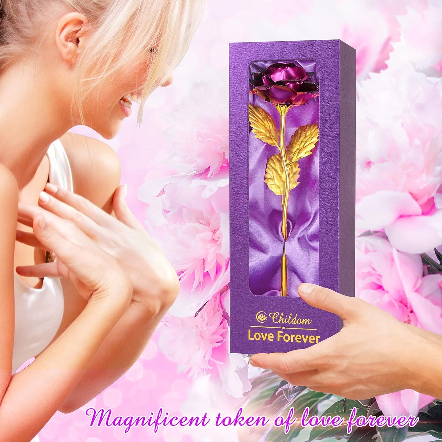 Birthday Gifts for Women Mom,Forever Rainbow Rose Flower For Delivery Prime | Christmas Rose Gifts For Women Mom,Purple Artificial Flowers Rose Gift For Women Her,Anniversary,Valentines,Stocking Stuffers