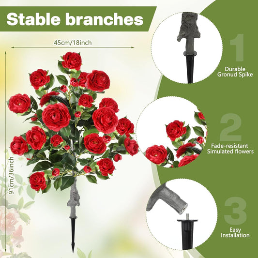2 Pack 3ft Artificial Camellia Plants Tree 36" Faux Camellia Flower with Spike UV Resistant Realistic Fake Floral Blooming Bush for Indoor Outdoor Front Door Porch Backyard Garden, White