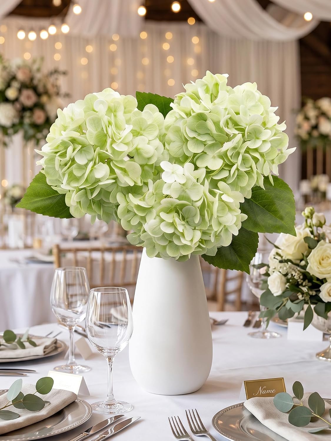 3 Pcs Real Touch Light Green Hydrangea Artificial Flowers - 19.68" Large 3D Waterproof Latex Green Faux Fake Hydrangeas with Stem for Outdoor, Wedding, Table Centerpieces, Home Kitchen Decor