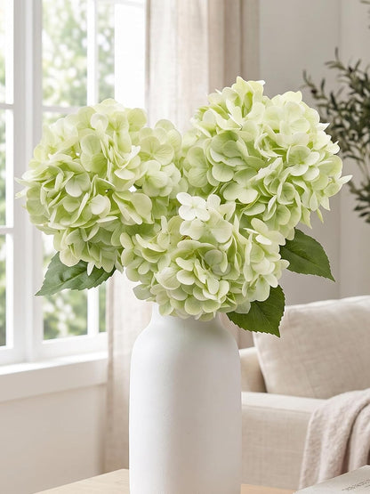 3 Pcs Real Touch Light Green Hydrangea Artificial Flowers - 19.68" Large 3D Waterproof Latex Green Faux Fake Hydrangeas with Stem for Outdoor, Wedding, Table Centerpieces, Home Kitchen Decor