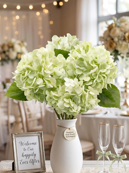 3 Pcs Real Touch Light Green Hydrangea Artificial Flowers - 19.68" Large 3D Waterproof Latex Green Faux Fake Hydrangeas with Stem for Outdoor, Wedding, Table Centerpieces, Home Kitchen Decor