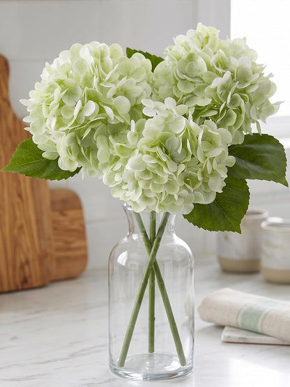 3 Pcs Real Touch Light Green Hydrangea Artificial Flowers - 19.68" Large 3D Waterproof Latex Green Faux Fake Hydrangeas with Stem for Outdoor, Wedding, Table Centerpieces, Home Kitchen Decor
