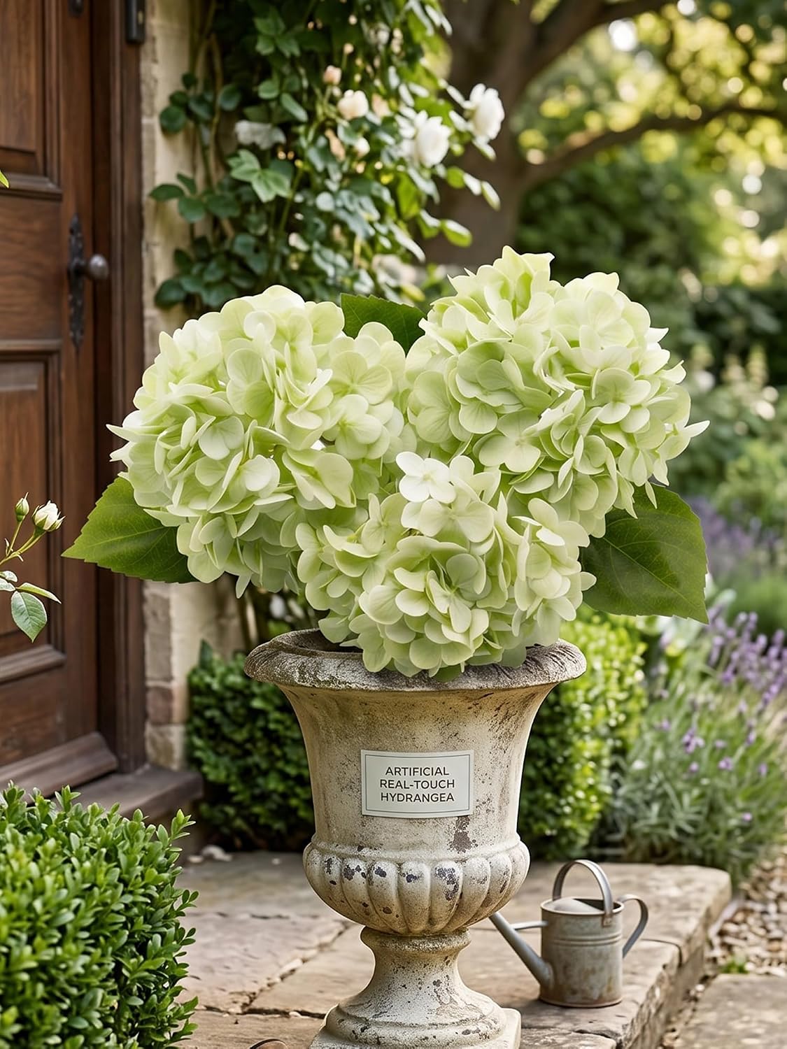 3 Pcs Real Touch Light Green Hydrangea Artificial Flowers - 19.68" Large 3D Waterproof Latex Green Faux Fake Hydrangeas with Stem for Outdoor, Wedding, Table Centerpieces, Home Kitchen Decor