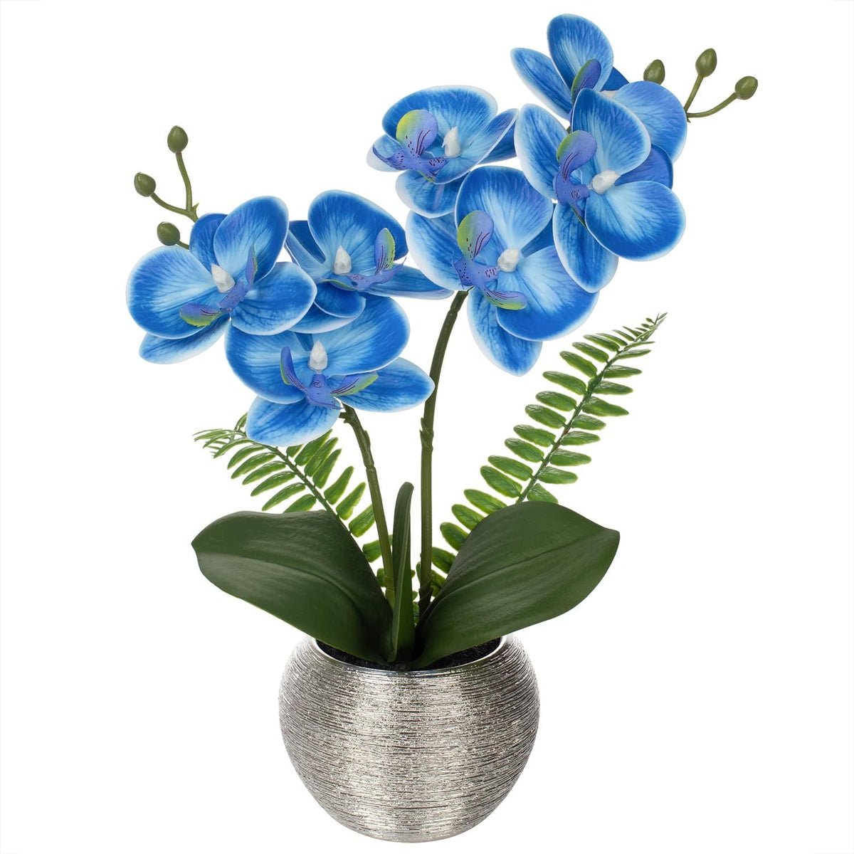 Artificial Orchid Flowers in Gold Ceramic Pot, 13" Small White Faux Phalaenopsis Orchid Floral Arrangement Fake Silk Orchid for Bathroom Vanity Office Desk Shelf Nightstand Home Table Decor