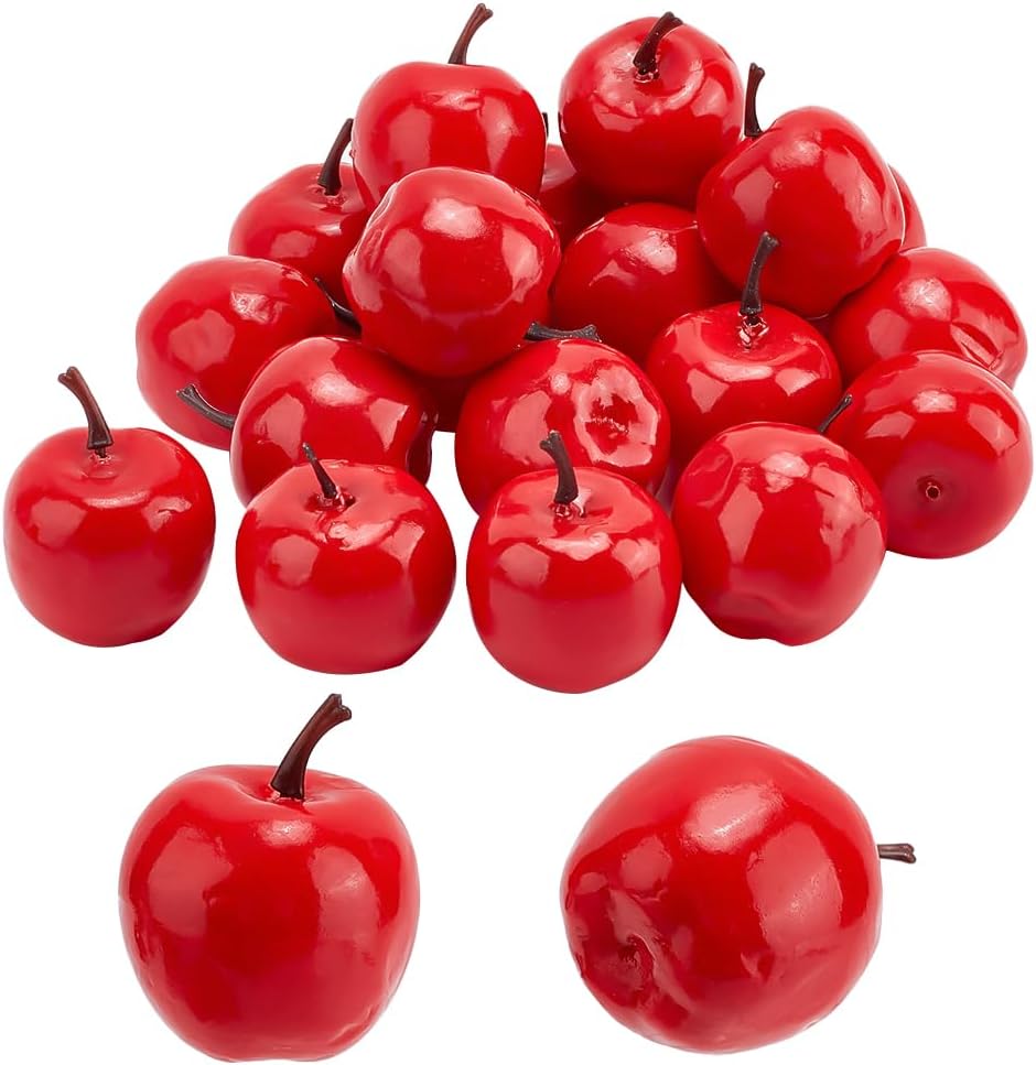 PandaHall Mini Apples, 1.7 inch, Red, 20pcs Fake Apples Xms Decoration