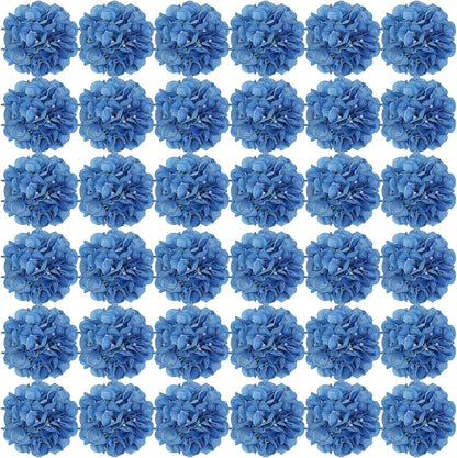 Royal Blue Hydrangea Artificial Flowers Bulk with Stems 64 Pcs | Faux Silk Hydrangeas Flower Heads with Stems for Wedding Arch Table Centerpieces Home Garden Baby Shower Party Decor