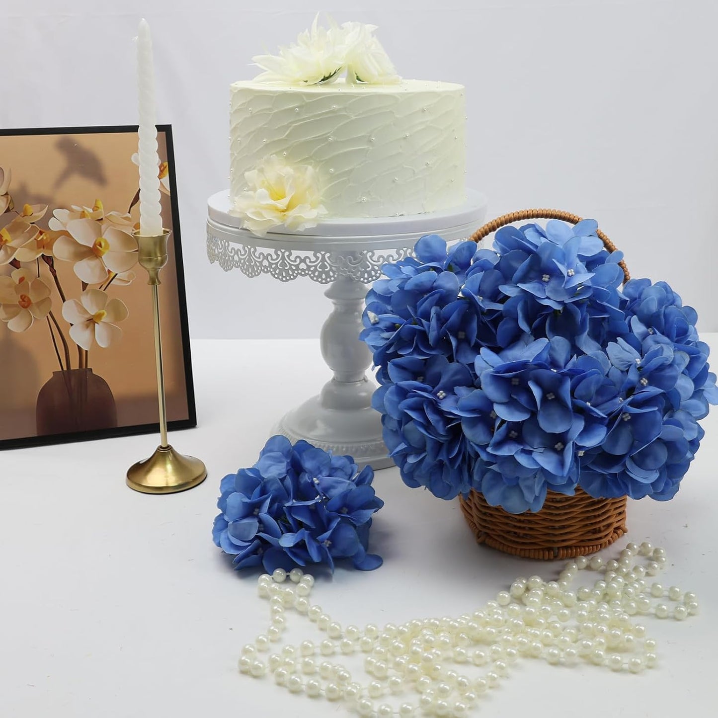 Royal Blue Hydrangea Artificial Flowers Bulk with Stems 64 Pcs | Faux Silk Hydrangeas Flower Heads with Stems for Wedding Arch Table Centerpieces Home Garden Baby Shower Party Decor