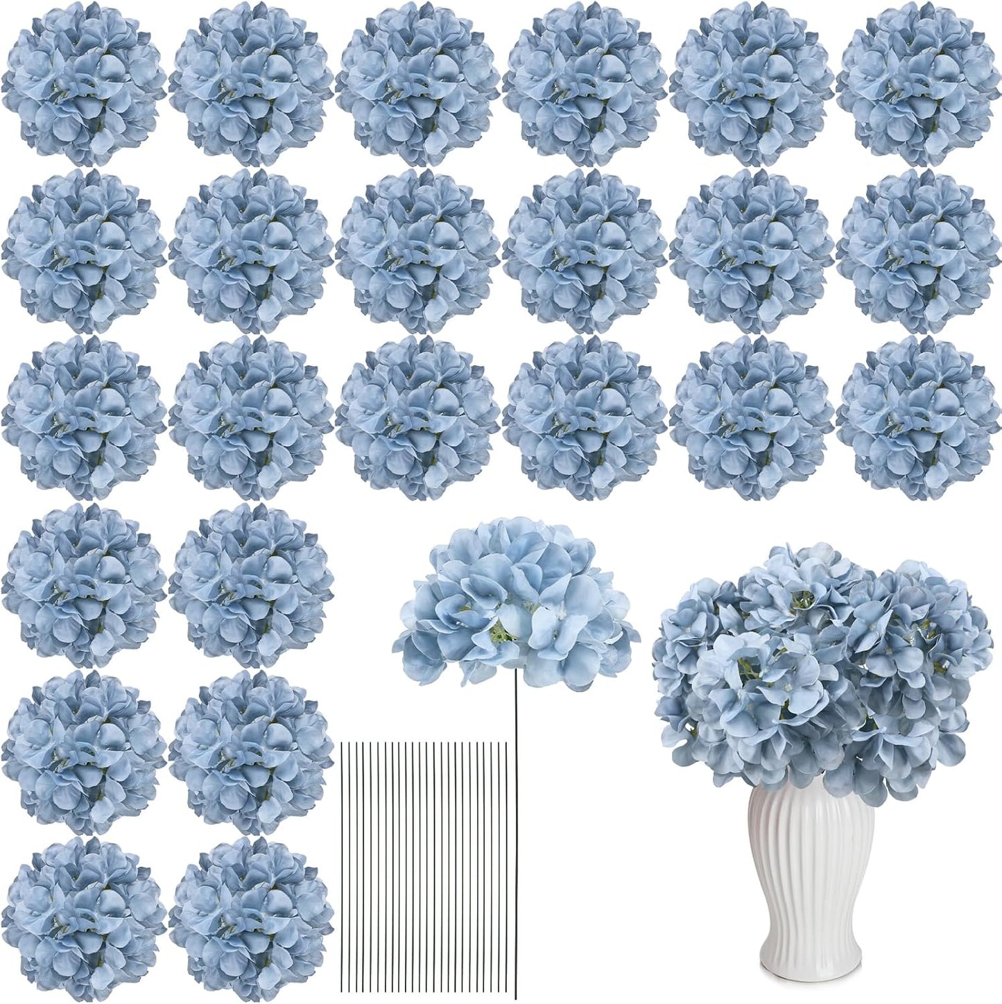 Royal Blue Hydrangea Artificial Flowers Bulk with Stems 64 Pcs | Faux Silk Hydrangeas Flower Heads with Stems for Wedding Arch Table Centerpieces Home Garden Baby Shower Party Decor