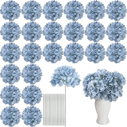 Royal Blue Hydrangea Artificial Flowers Bulk with Stems 64 Pcs | Faux Silk Hydrangeas Flower Heads with Stems for Wedding Arch Table Centerpieces Home Garden Baby Shower Party Decor
