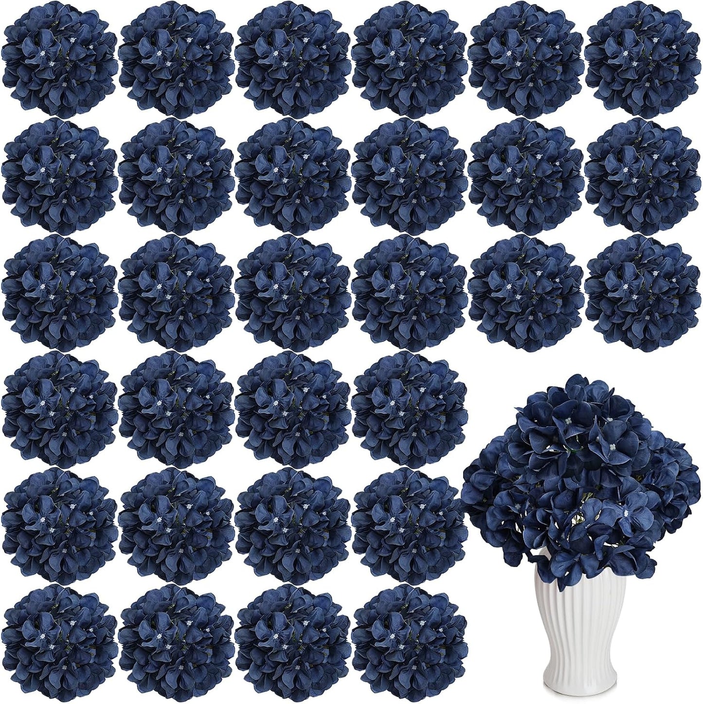 Royal Blue Hydrangea Artificial Flowers Bulk with Stems 64 Pcs | Faux Silk Hydrangeas Flower Heads with Stems for Wedding Arch Table Centerpieces Home Garden Baby Shower Party Decor