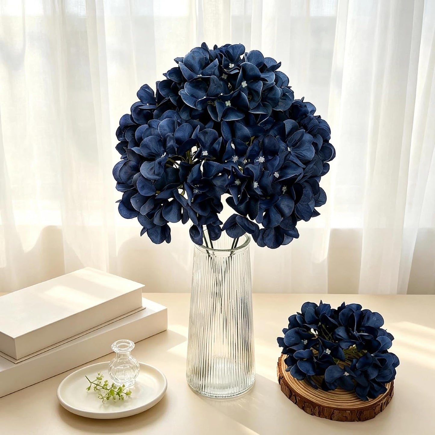 Royal Blue Hydrangea Artificial Flowers Bulk with Stems 64 Pcs | Faux Silk Hydrangeas Flower Heads with Stems for Wedding Arch Table Centerpieces Home Garden Baby Shower Party Decor
