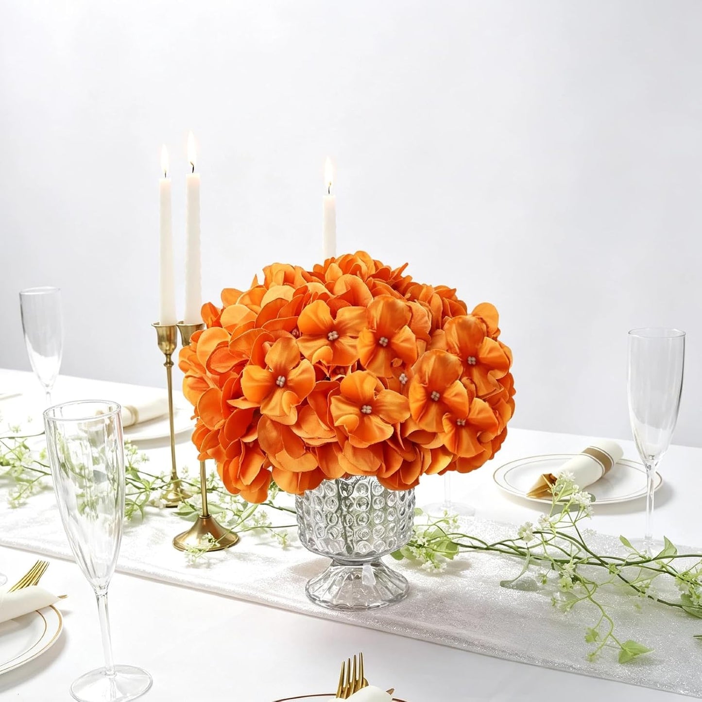 Royal Blue Hydrangea Artificial Flowers Bulk with Stems 64 Pcs | Faux Silk Hydrangeas Flower Heads with Stems for Wedding Arch Table Centerpieces Home Garden Baby Shower Party Decor