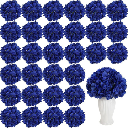 Royal Blue Hydrangea Artificial Flowers Bulk with Stems 64 Pcs | Faux Silk Hydrangeas Flower Heads with Stems for Wedding Arch Table Centerpieces Home Garden Baby Shower Party Decor