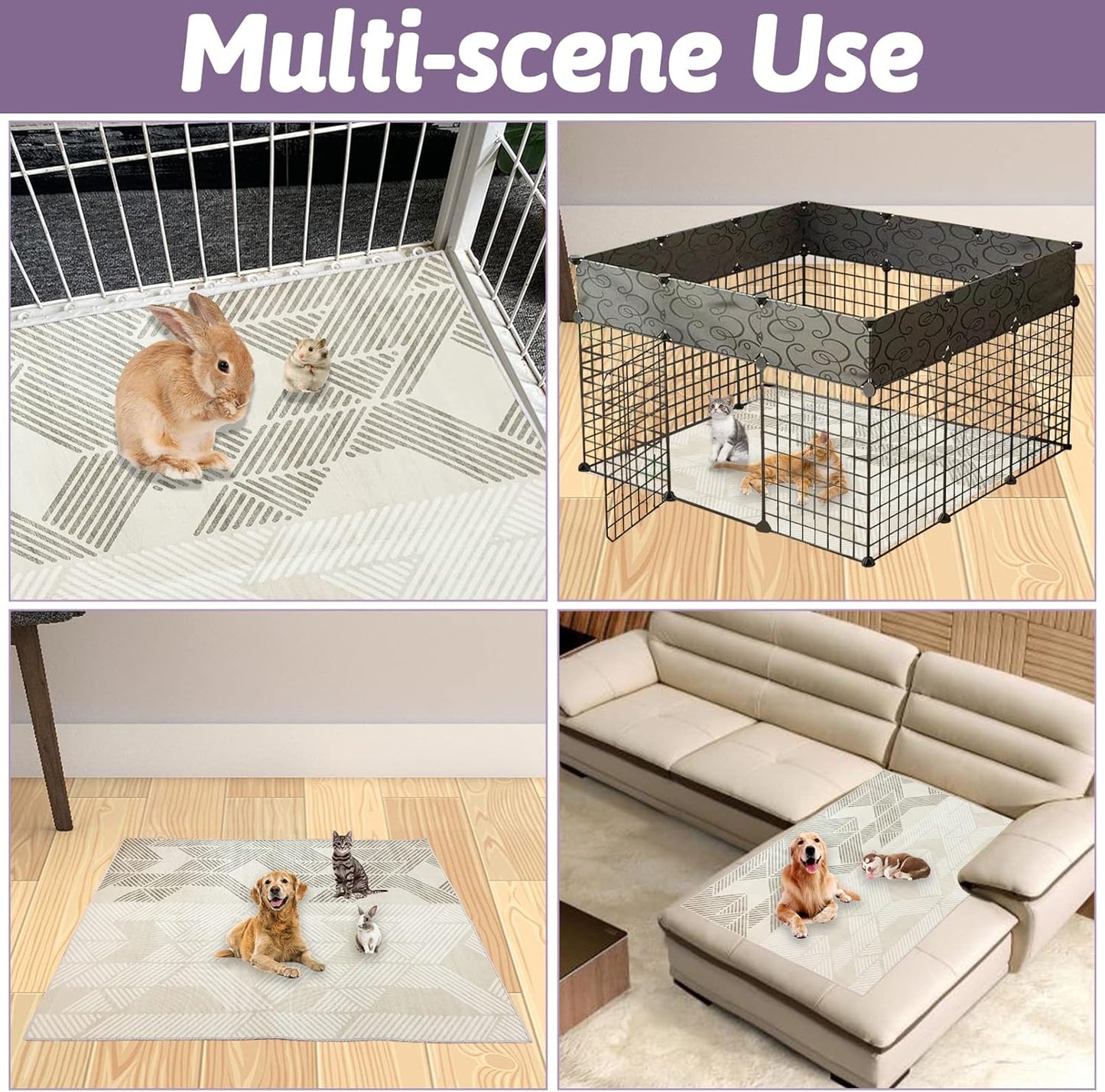 Large Rabbit Floor Mats for Indoor Rabbit Cage Liners Washable 78.7"X47.2" Reusable Bunny Rugs for Playpen Pad Soft Animal Cage Flooring Anti Slip Pet Carpet for Ferret Guinea Pig Bedding