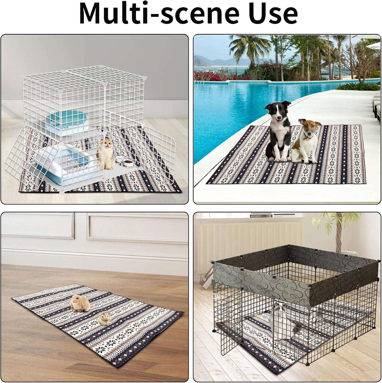 Large Rabbit Floor Mats for Indoor Rabbit Cage Liners Washable 78.7"X47.2" Reusable Bunny Rugs for Playpen Pad Soft Animal Cage Flooring Anti Slip Pet Carpet for Ferret Guinea Pig Bedding