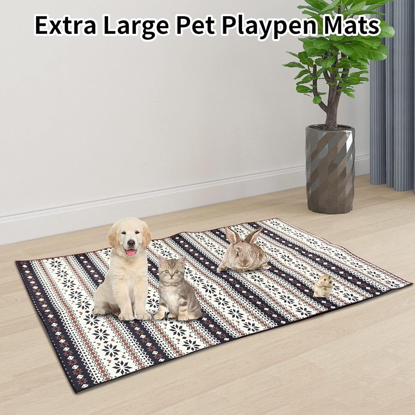 Large Rabbit Floor Mats for Indoor Rabbit Cage Liners Washable 78.7"X47.2" Reusable Bunny Rugs for Playpen Pad Soft Animal Cage Flooring Anti Slip Pet Carpet for Ferret Guinea Pig Bedding