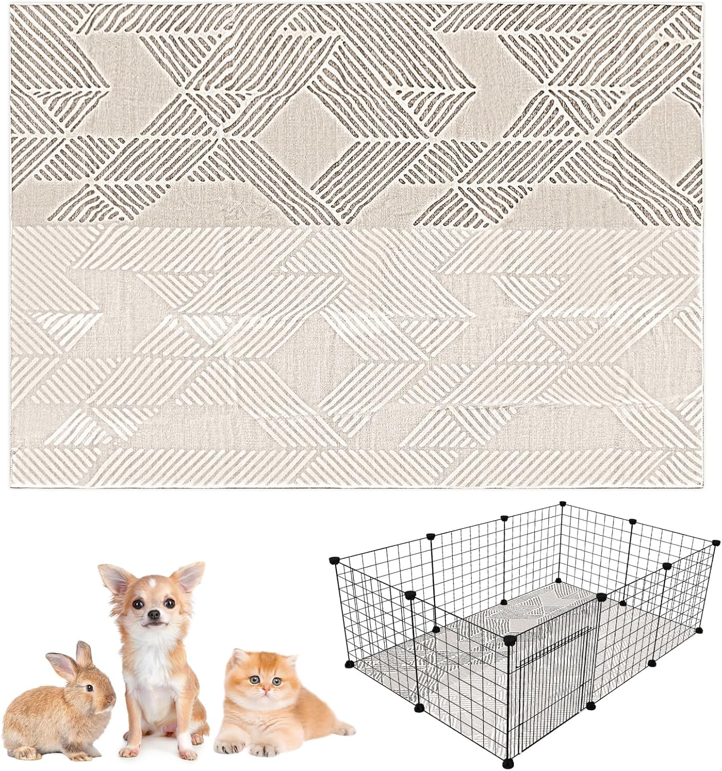 Large Rabbit Floor Mats for Indoor Rabbit Cage Liners Washable 78.7"X47.2" Reusable Bunny Rugs for Playpen Pad Soft Animal Cage Flooring Anti Slip Pet Carpet for Ferret Guinea Pig Bedding