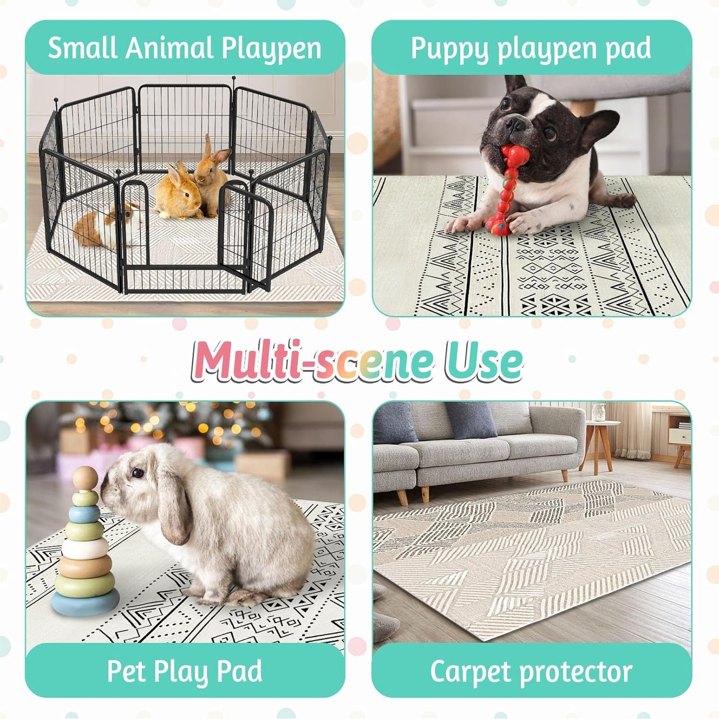 Large Rabbit Floor Mats for Indoor Rabbit Cage Liners Washable 78.7"X47.2" Reusable Bunny Rugs for Playpen Pad Soft Animal Cage Flooring Anti Slip Pet Carpet for Ferret Guinea Pig Bedding