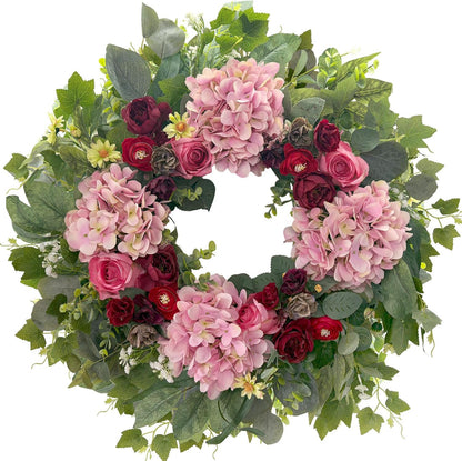 24 Inch Spring Wreaths for Front Door with Hydrangeas Roses