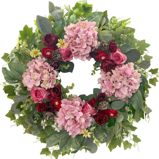 24 Inch Spring Wreaths for Front Door with Hydrangeas Roses