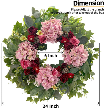 24 Inch Spring Wreaths for Front Door with Hydrangeas Roses