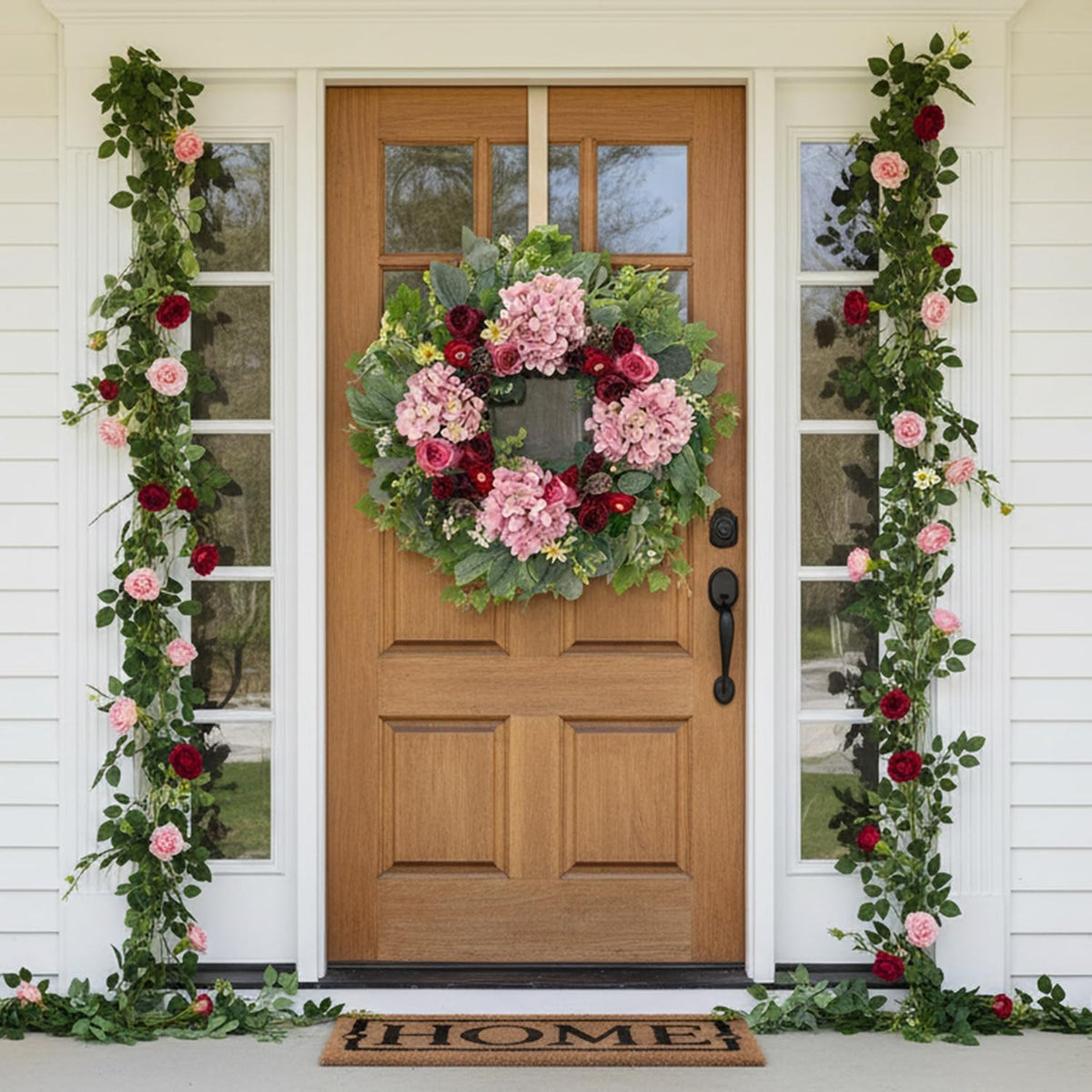 24 Inch Spring Wreaths for Front Door with Hydrangeas Roses