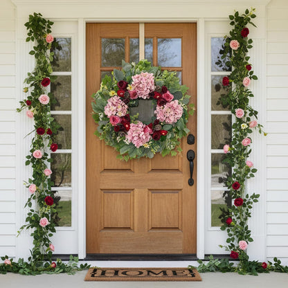 24 Inch Spring Wreaths for Front Door with Hydrangeas Roses