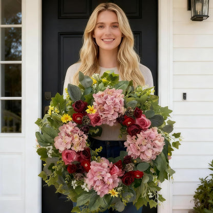 24 Inch Spring Wreaths for Front Door with Hydrangeas Roses