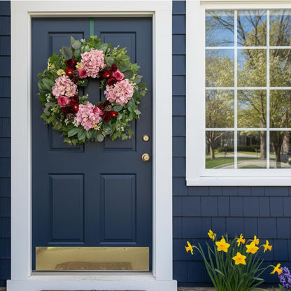 24 Inch Spring Wreaths for Front Door with Hydrangeas Roses