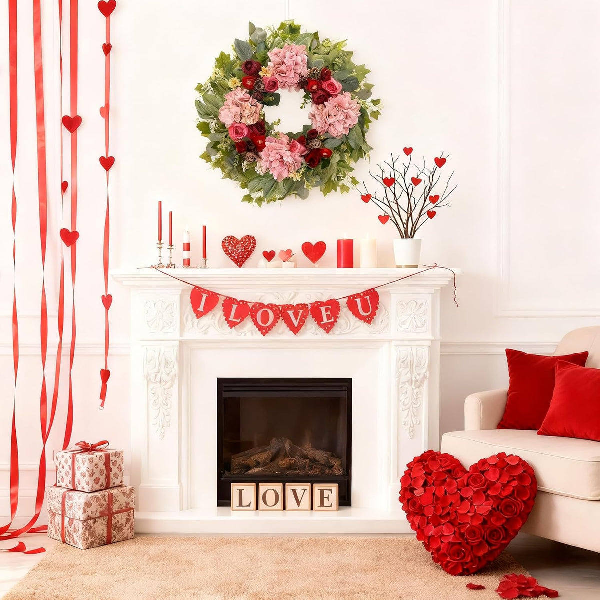 24 Inch Spring Wreaths for Front Door with Hydrangeas Roses