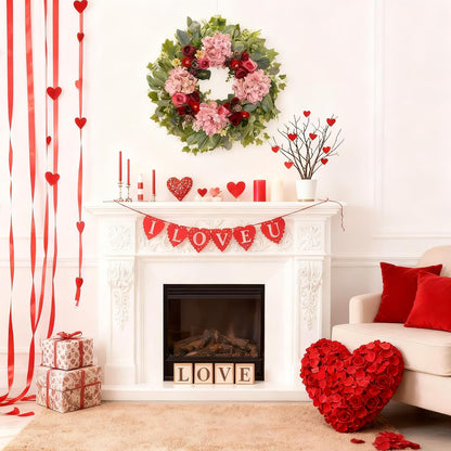 24 Inch Spring Wreaths for Front Door with Hydrangeas Roses